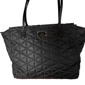 Kate Spade quilted black nylon canvas purse casual tote bag top zipper FLAW